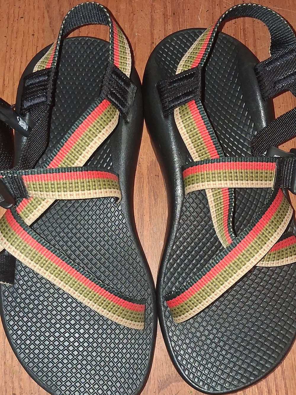 Chaco Women's Black Sandals with Red and Olive Straps